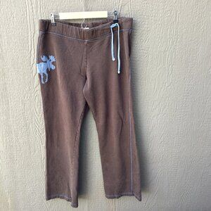 Hatley Heritage‎ Y2K Sweatpants Womens XL Brown Blue Moose Wide Leg Drawstring